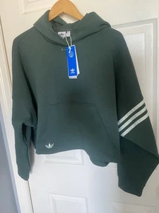 $90 Adidas Mujer Peso Pesado Recortado Sudadera con Capucha Verde Mineral Grande - Imagen 1 de 6