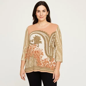 Alfred Dunner Women's Large Paisley Peach/Cream Floral Tunic Boho Transitional - Picture 1 of 7