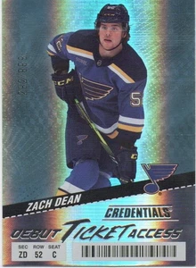 24-25 2024-25 Credentials Zach Dean ROOKIE Ticket Access #139-Blues 292/999 - Imagen 1 de 1