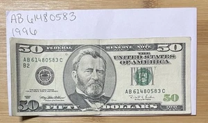1996 $50 Dollar Bill In Very Good Condition With Serial Number 61480583 - Picture 1 of 6
