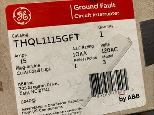 GE THQL1115GFT 1P 15A 120V GROUND FAULT Circuit Breaker New! In Box - Picture 1 of 9
