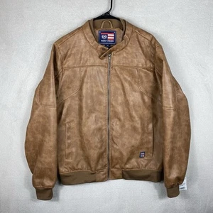 Y2K Phat Farm Faux Leather Biker Jacket Mens L Brown Full Zip Band Collar Moto - Picture 1 of 9