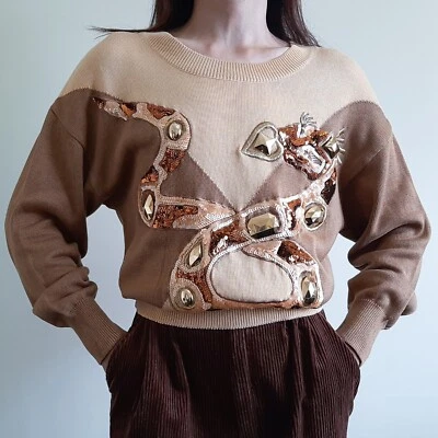 Suéter Jersey ESCADA By Margaretha Ley Lentejuelas Joya 100% Algodón Talla 36 Foto 1 de 4