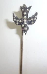 Antike 800 Silber Saatperlen Glas Schwalbe Vogel Stecknadel - Bild 1 von 7