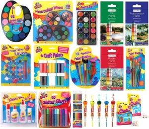 Childrens Paint Pots Glitter Glue Colouring Pencils Chalk Kids Arts & Crafts Set - Picture 1 of 30