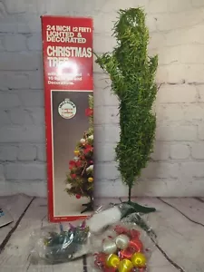 Vintage Lighted And Decorated 24" Tabletop Christmas Tree With Lights & Decor - Picture 1 of 6