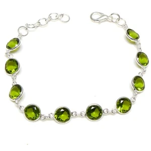 Green Peridot Gemstone Handmade 925 Sterling Silver Jewelry Bracelets Size 7-8" - Picture 1 of 2