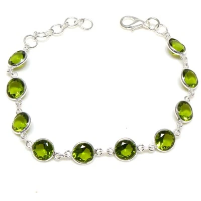 Green Peridot Gemstone Handmade 925 Sterling Silver Jewelry Bracelets Size 7-8" - Image 1 of 2