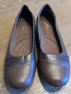 NUOVE scarpe piatte Easy Street marroni ecopelle donna 12 punta tonda carriera casual - Foto 1 di 7