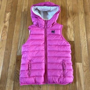 Abercrombie Kids Barbie Pink Puffer Vest Jacket Sherpa Lined Hooded Size 11/12 - Picture 1 of 6