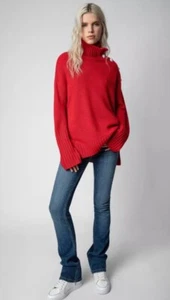 Zadig & Voltaire Alma Sweater 100% Cashmere Red Pullover Logo Buttons $868, XS - Picture 1 of 6