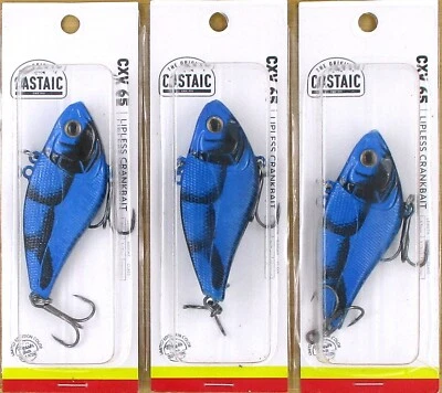 (3) Castaic 2 1/2" CVX 65 1/2 Oz iscas artificiais sem lábios preto azul novo em folha na embalagem - Imagem 1 de 3