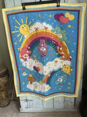 Manta de bebé colcha vintage Care Bears manta de encaje amarillo 31x39 Foto 1 de 4