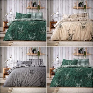 Highland Stag Pattern Xmas Duvet Covers Quilt Covers Reversible Bedding Sets LW - Picture 1 of 8