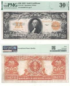 1922 $20 Gold Certificate Fr-1187 PMG VF-30 EPQ - Picture 1 of 3