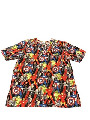 Blusa Médica Marvel Mujer Mediana Roja Vengadores Montar Bolsillos Manga Corta Cuello en V Foto 1 de 4
