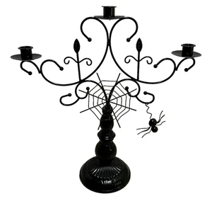 Halloween Metal Black Candelabra Spider Web Holiday Home Accent Gothic Witch - Picture 1 of 3