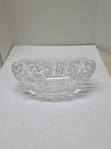 Antique American Brilliant Cut Glass Crystal Bowl Daisy Stars Heavy 12" Large - Picture 1 of 20