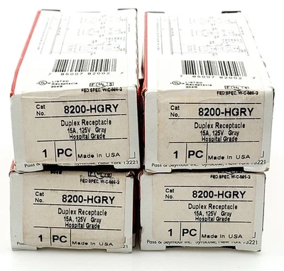 Pass & Seymour 8200-HGRY Lote de 4 Receptáculos Dúplex Hospital Grado 15A 125V Nuevos Foto 1 de 4