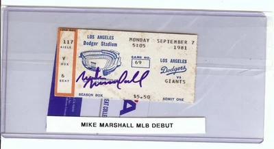 Mike Marshall Signed Autographed Ticket Dodgers MLB Debut 9/7/81 PSA AJ28117 - Image 1 of 2