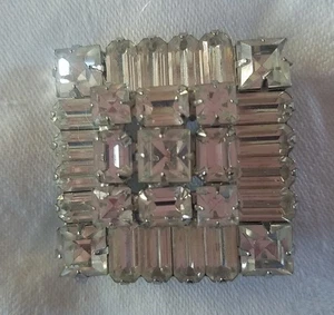 Vintage Brosche weiß klar Strass quadratisch - Bild 1 von 5