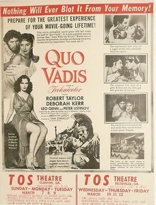 VOLANTINO TEATRO CLAXTON, REIDSVILLE, GA anni '50 - Robert Taylor Epic - QUO VADIS - Foto 1 di 1