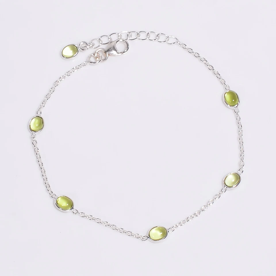 Peridot Gemstone Charm Bracelet for Women 925 Sterling Silver Jewelry CBR4 - Image 1 of 1