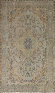 Vintage Overdyed Floral Tebriz Area Rug 6'x9' Hand-knotted Low Pile Wool Carpet