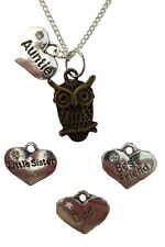 SILVER NECKLACE Owl Family Gem Charm Pendant Love Heart Gift + Bag