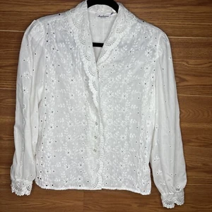 JAMBOREE NEW YORK BLOUSE TOP VINTAGE SIZE 12 eyelet white collared union USA - Picture 1 of 18