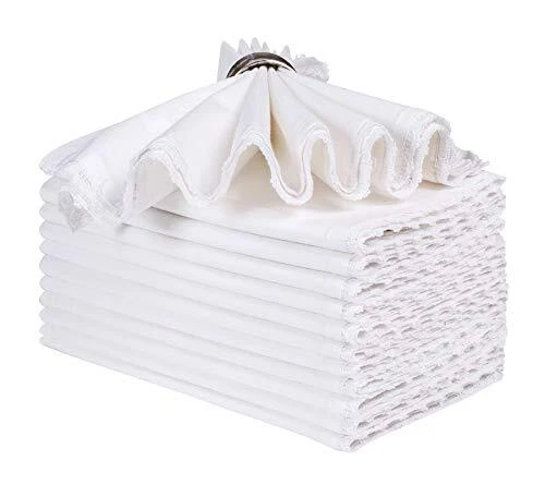 White Cloth Napkins, Cloth Dinner 18" x 18" (Set of 1) White - With Lace. - Image 1 of 4