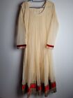 Plain Cream Colour Indian Net Anarkali Dress Size Large 14 16
