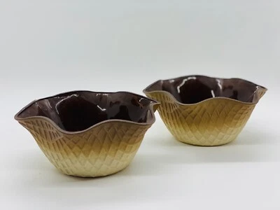 2 Bormioli Rocco Molded Glass Waffle Cone Ice Cream Gelato Bowls Italy - Image 1 of 4