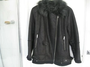 Centigrade Black Biker Jacket with Faux Fur Collar XL - Picture 1 of 13