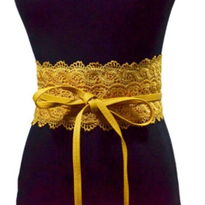Women's Wide Corset Belt Bow Lace Belt Self Tie Waist Belt Solid Color  Crochet - Image 1 of 4