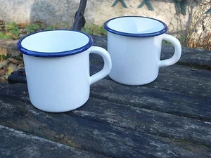 LOT DE 2 MUG EMAILLES 8 cm  BLANCS émail véritable Cuit à 800°C Promo AFFAIRE! - Picture 1 of 1