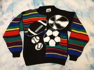 Vintage Ground Control Boys Size 7/Large Sports Ball Theme Pull Over Sweater - Picture 1 of 6