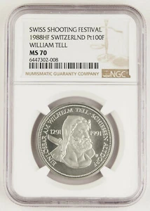 Switzerland 1988 100 Francs 1 Oz Platinum Matte Coin Shooting Festival NGC MS70 - Picture 1 of 4