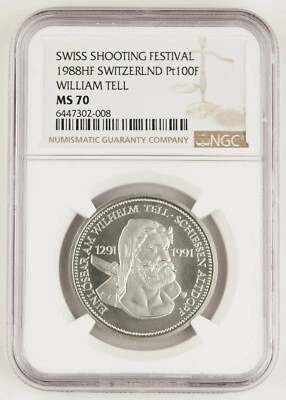 Switzerland 1988 100 Francs 1 Oz Platinum Matte Coin Shooting Festival NGC MS70 - Image 1 of 4