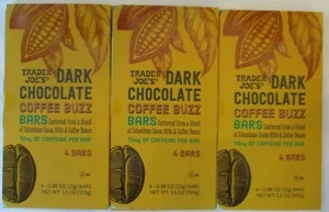 3 TRADER JOE'S DARK CHOCOLATE COFFEE BUZZ 4 BARS 3.5-OZ PACKS - Picture 1 of 5