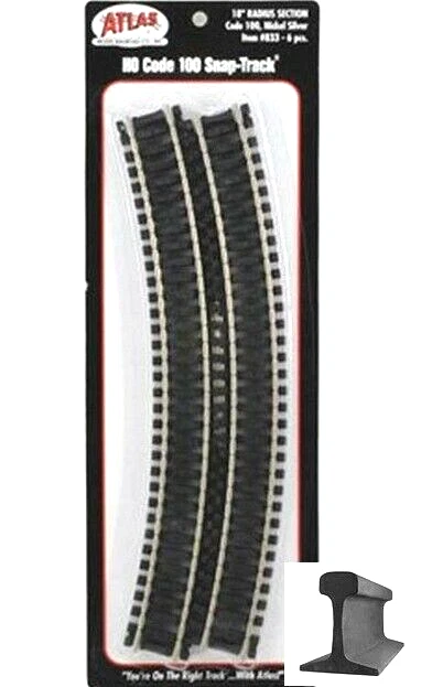 Atlas HO Scale ~ New 2025 ~ Code 100 ~ 18" Radius Curve Track ~ 6 Pieces ~ 833 - Image 1 of 2
