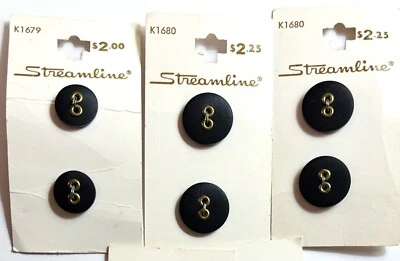 6 pc Black / Gold Buttons Vintage Streamline  9/16" &  11/16"    NEW - Image 1 of 2