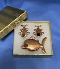 Vintage RENOIR Copper Fish Brooch and Matching Clip Earrings 