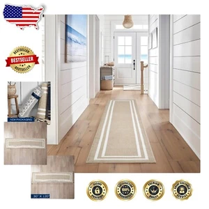 Beige Non-Slip Indoor Runner Rug 30" x 120" - Perfect for High Traffic Areas - Picture 1 of 11