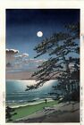 Kawase Hasui Japanese Woodblock Print “Spring moon Seaside of Ninomiya”