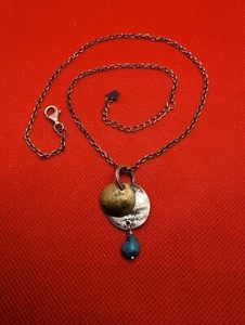 SILPADA Sterling Silver 925 Turquoise & Brass disk Necklace - 16" + 2" extension - Picture 1 of 8