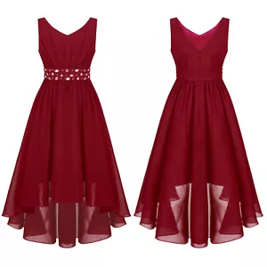 Flower Girls Wedding Dress Ruffles High Low Chiffon Sleeveless Bridesmaid Gowns - Picture 1 of 39