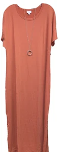 NWT LuLaRoe XL Solid Terra Cotta Orange Maria Long Knit Fabric Maxi Dress - Picture 1 of 8