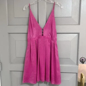 Free People Gabby’s Party All Night Barbie Pink Skater VNeck Mini Dress NWT Sz 6 - Picture 1 of 5
