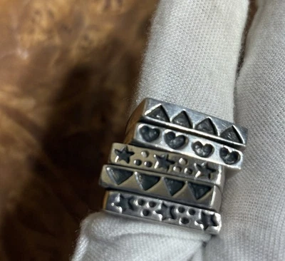 Sterling Silver Stackable Bar Rings With Stamped Designs Star Heart Pyramid - Image 1 of 4